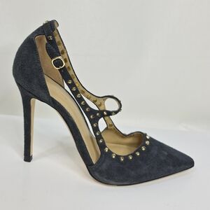 Michael Kors Ava Studded Suede Pumps Charcoal Pointed Toe Stiletto Heels